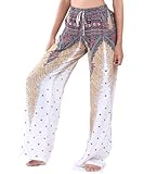 * Talla Unica (M-XL) Mujeres Yoga Pantalones Finos Pierna Ancha Hippie Estilo Harén Sports Gym Secado Rápido Transpirable Playa Casual con Bolsillos Suelto (#A Blanco)
