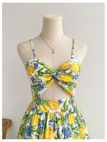 Milumia Women's Boho Floral Fruit Print Cami Dress Cut Out Twisted Flowy Midi Dresses Summer4