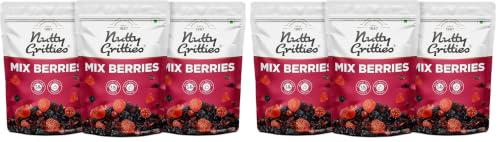 Image of Nutty Gritties Mix Berries 600g- Dried Cranberries, Blueberries, Strawberries, Black Currants - Healthy Snack for kids and adults - 200g (Pack of 6)
