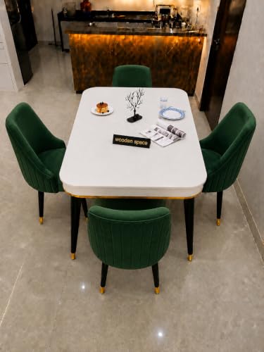 Image of WOODEN SPACE 4 Seater Wooden Dining Table Set | Urban Marble Top Dining Table with Chairs for Dining Room & Kitchen (Modern Infinity Dark Green) (54 x 36 x 30 inch)