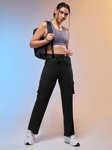 Image of TECHNOSPORT Women's Straight Fit Solid Textured Sports Cargo Pants with Technocool+, Quick Dry for Gym, Sports and Regular Use
