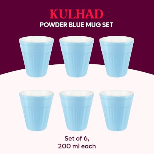 Image of Larah by BOROSIL 200ml 6pc Powder Blue Tea /Coffee Opalware Kulhad Set | Microwave & Dishwasher Safe | Bone-Ash Free | Crockery Set Ideal for Daily Use & Gifting | Multicolor (Blue)