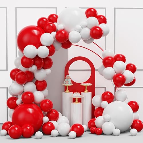 Image of YMSZ Red and White Balloons Garland Arch Kit, 134pcs Red Balloon and White Balloons for Mother's Day, Valentine's Day, Birthday, Wedding, Christmas Party Decorations