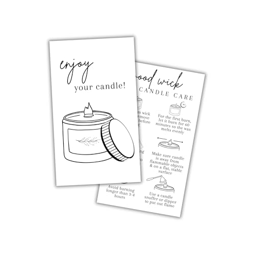 Wooden Wick Candle Care Instruction Cards 50pk 2x3.5” Wood Burning