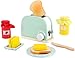 JUWUGU Toys Ensemble grille-pain en bois avec accessoires de petit-déjeuner pour la cuisine des enfants et des magasins, jouets pour enfants à partir de 3 ans, blanc, bleu, rouge, jaune..