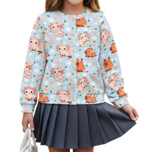 Image of Girls Cardigans Sweater Long Sleeve Crew Neck Button Down Sweaters School Outerwear for Kids Fall Winter Tops