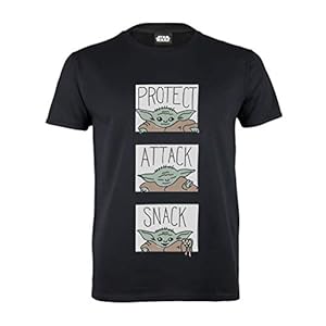 Popgear Star Wars The Mandalorian het kind Protect aanval Snack Jongens T-Shirt Zwart jongens T-Shirt (1-Pack)