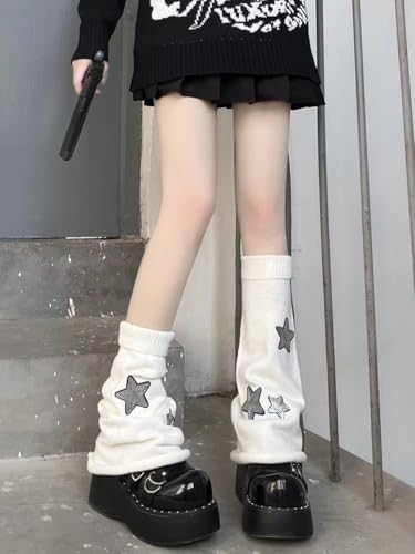 Y2k Knitted Leg Warmer for Women Cute JK Star Element Leg Socks Gothic Fashion Long Tube for Winter2