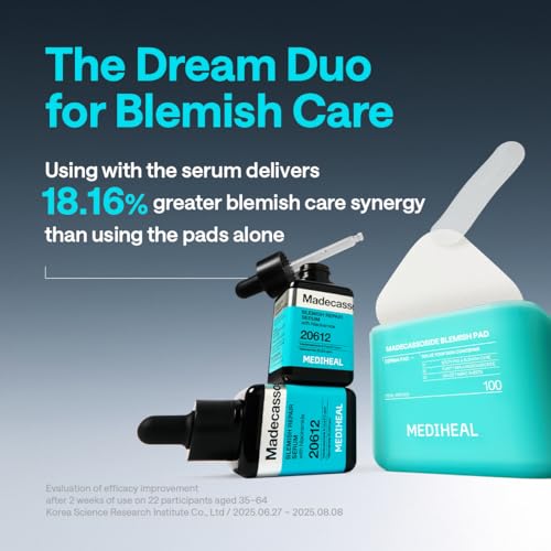 Image of Mediheal Madecassoside Pad & Serum Skin Care Duo Set for Skin Soothing & Blemish Care - Madecassoside Toner Pads (100 Count)+ Madecassoside Repair Serum (1.35 fl.oz)
