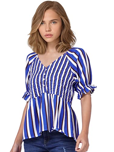 Image of ONLY Women's Polyester Regular Fit Blue Top X-Large