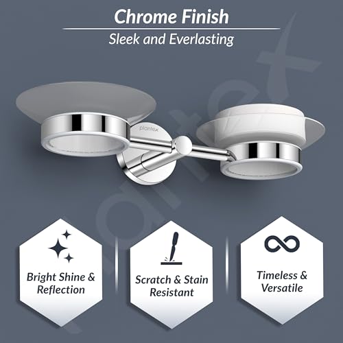 Image of Plantex 304 Grade Stainless Steel Twin /Double Soap Holder Stand for Bathroom and Wash Basin /Bathroom Accessories - Oreo (Chrome)