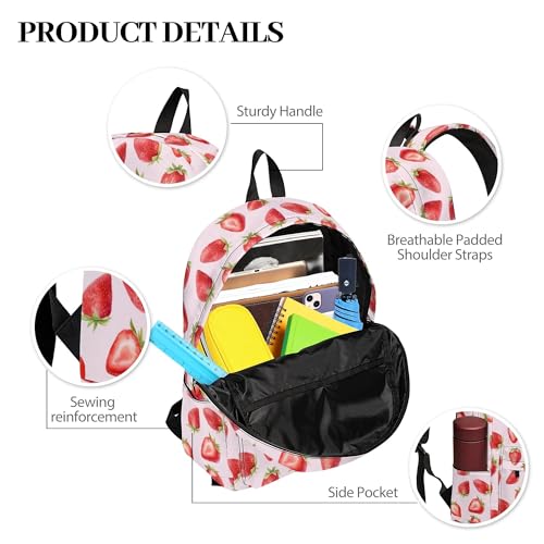 Image of Strawberry Printed Backpack Set for Girls Kids, 3Pcs Bookbag with Pencil Case for Back to School, 17 Inch Lightweight Laptop Backpack with Lunch Bag for Women Teens Office, High School