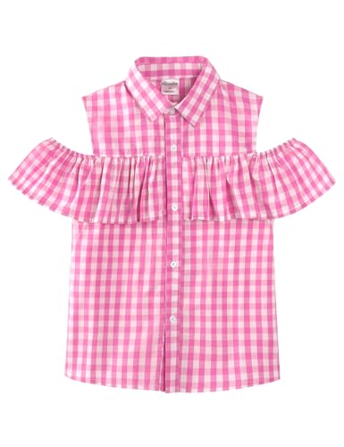 Image of Noomelfish Girls Ruffle Cold Shoulder Top Blouse Short Sleeve Button Down Shirts (4-12 Years)