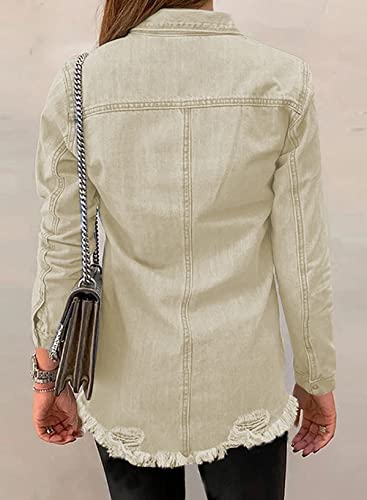 Dokotoo Women's Oversized Denim Jacket Casual Long Sleeve Denim Shirts Distresse Jean Jacket