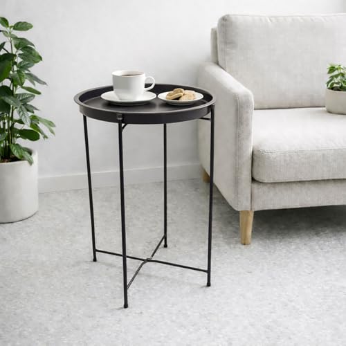 Image of Amazon Brand - Umi Round Metal Side Table for Living Room & Bedroom - Modern Bedside Table, Coffee Table, Corner Table with Sturdy Iron Frame, Black, 33x33x48-Small