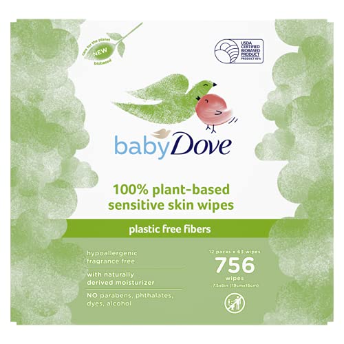 Baby Dove Baby Wipes For Sensitive Skin With 100% Plant-Based Fibers Hypoallergenic 63 Wipes 12 Pack #TOP1