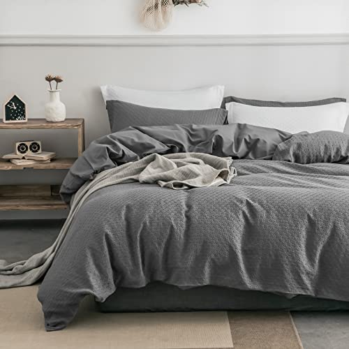Phf 100% Cotton Duvet Cover King Size, Waffle Weave Duvet Cover Set For All Season, Pre-Washed Soft Decorative Textured Duvet Cover With Pillow Shams Bedding Collection, 106"X92", Dark Grey #TOP1