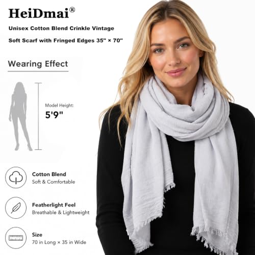 Image of Lightweight Cotton Blend Scarf for Women Men | Large,Breathable,Thin,Soft,Crinkle Scarf,Hijab Head Wrap,NeckScarf,Everyday,Travel Scarf,Summer Dress Scarves Holiday Gift