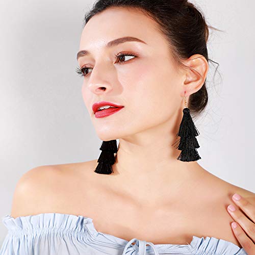 Colorful Tassel Earrings 3 Tier Layered Bohemian, Eardrop Big Dangle Drop Fashion Jewelry Earrings for Women Teen Girls Valentine Birthday Party Gift4