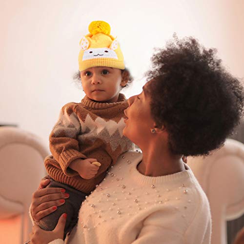 KESYOO Chapéu de Bebê Com Pom Pom Coelho Padrão Chapéu Boné de Malha de Lã Gorro Macio Infantil Inve