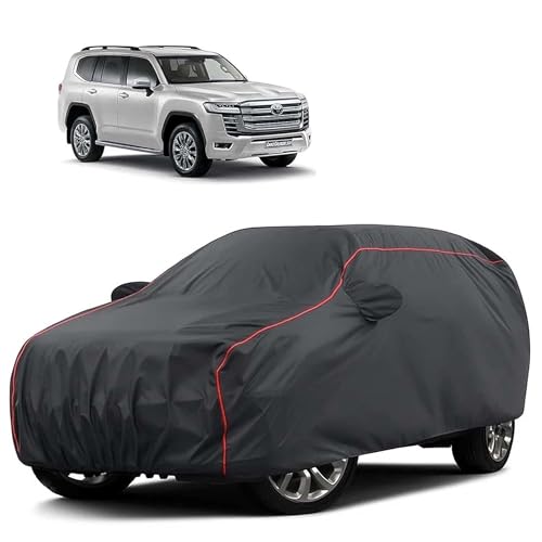 Image of Sulfar 100% Water Resistant Car Body Cover Compatible with Mirror for Toyota Land Cruiser 300 (Triple Stitched, Full Bottom Elastic, Dark Grey Tafetta with Red Piping)