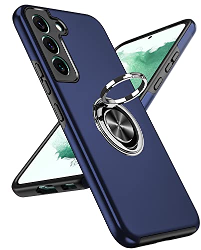 LeYi for Samsung Galaxy S22 Case: Samsung Galaxy S 22 Phone Case 5G Cover Built-in Ring Holder Magnetic Shockproof Lightweight Silicone Hybrid Case Blue