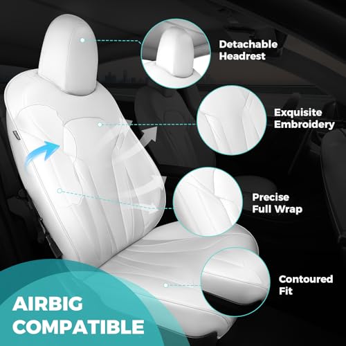 Upgrade for Tesla Model Y Seat Covers 2024 2023 2022 2021 2020(Not Fit 2025/2026) 5-Seater, Full Set Custom Fit, Waterproof Faux Leather, Breathable & Easy to Install – White - Image 6