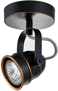 KARMIQI LED Ceiling Wall Spotlights, Black Industrial Single Spot Light, Angle Adjustable Vintage Round Indoor Down Lights with 4W GU10 Bulb(3000K)