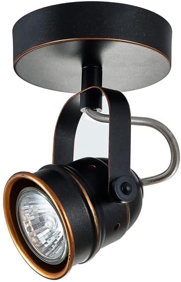 KARMIQI LED Ceiling Wall Spotlights, Black Industrial Single Spot Light, Angle Adjustable Vintage Round Indoor Down Lights with 4W GU10 Bulb(3000K)