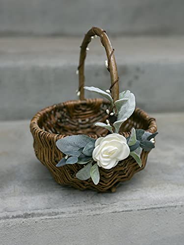 Willow Flower Girl Basket & Ring Pillow Set - Rustic Flower Girl Basket And Ring Cushion - Wedding Basket W/Greenery Decor - Flower Girl Basket Set By Ragga Wedding #TOP4