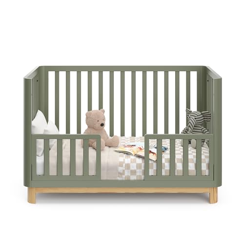 Image of Storkcraft & Graco Toddler Safety Guardrail with Slats (Olive) - GREENGUARD Gold Certified, Converts Compatible Storkcraft & Graco Crib to Toddler Bed, Each Guardrail Sold Individually