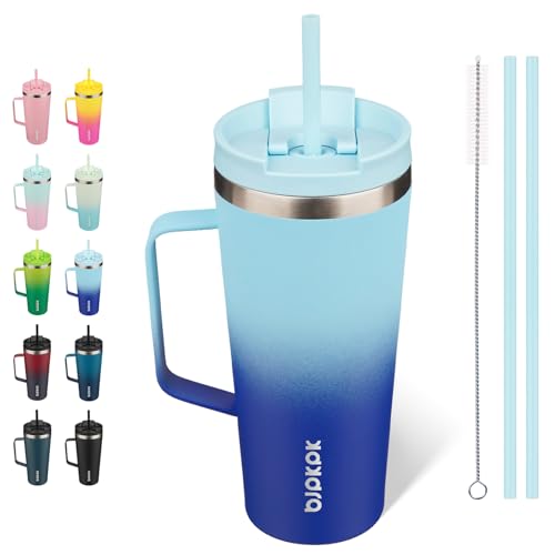 Image of BJPKPK 22oz Insulated Tumbler with Handle, Lid & Straw, Stainless Steel