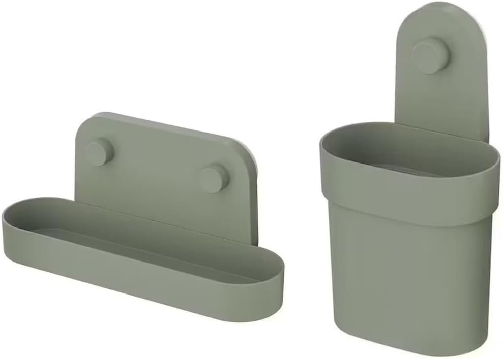 - Ikea ÖBONÄS Container with Suction Cup with Wall Shelf with Suction Cup, Grey-Green, 28 cm (11 ")