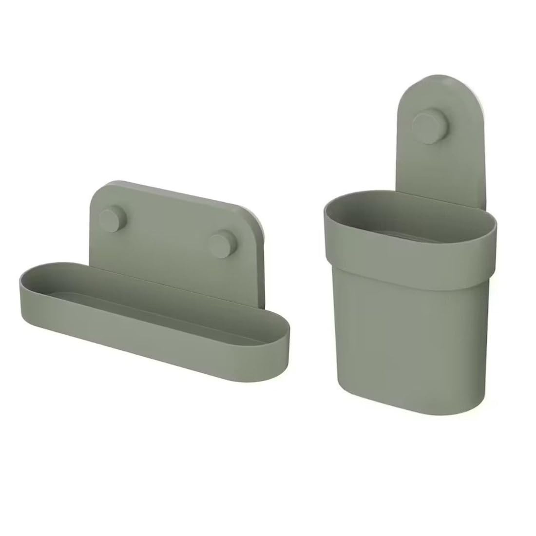 ÖBONÄS Container with Suction Cup with Wall Shelf with Suction Cup, Grey-Green, 28 cm (11 ")