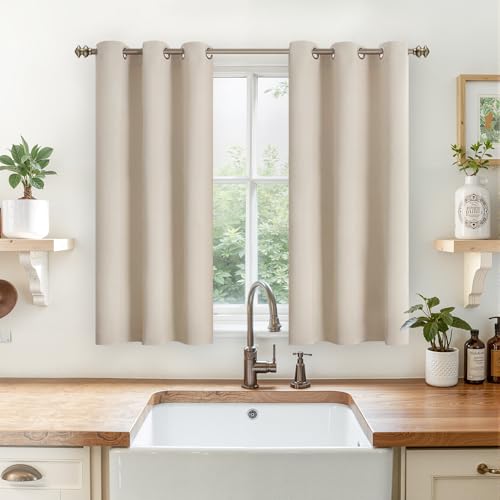 Image of YoungsTex Short Blackout Curtains 45 Inches Long for Window - Small Thermal Insulated Drapes with Grommet Room Darkengin Privacy for Kitchen Bathroom Window, 2 Panels, 34 x 45 Inch, Champagne
