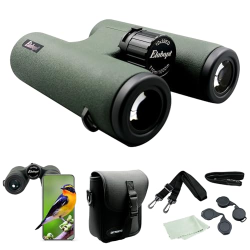 10X32ED Binoculars for Adults with BAK4 Prisms FMC Lens Coating Bird Watching Binoculars, Rubber Armor, and Fog Proof for Hiking Travel Cruise Trip Concert Stargazing Elabopt