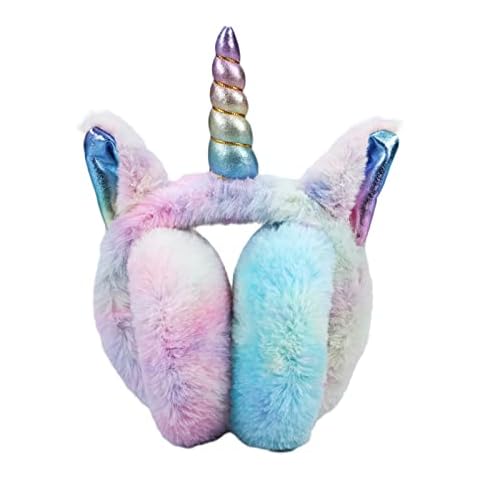 IHCEMIH Ear Muffs, Girls Earmuffs Winter Accessories Fluffy Plush Foldable Unicorn Ear Muff Outdoor Thermal Ear Warmer Skiing Running Ears Covers Protector from Wind Cold Gift for Boys Kids Multicolor Cover