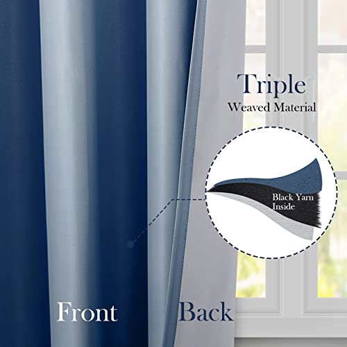 Homeideas Navy Blue Ombre Blackout Curtains 52 X 84 Inch Length Gradient Room Darkening Thermal Insulated Energy Saving Grommet 2 Panels Window Drapes For Living Room/Bedroom #TOP4