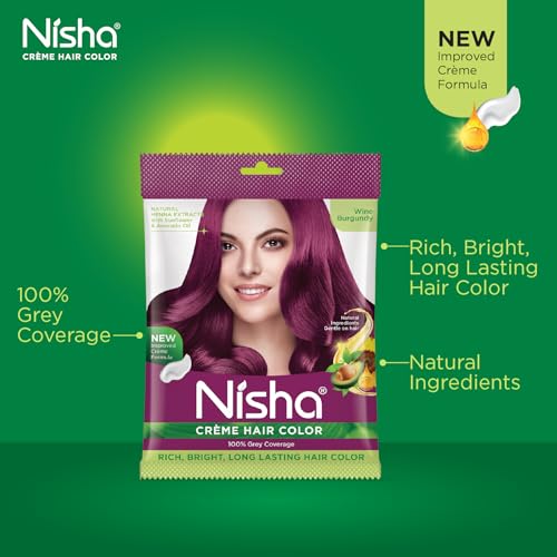 Image of Nisha Cream Permanent Hair Colour Full Grey Coverage (40g) Wine Burgundy (Pack of 4)