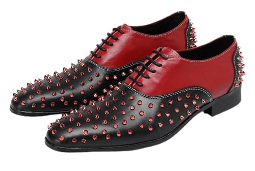 Santimon Men’s Spiked Shoes Leather Dress Oxfords, Genuine Leather Lace-Up Trendy Studded Shoes for Party Disco & Special Occasions