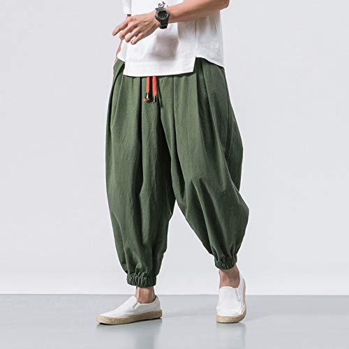 Zeiyignr Men's Cotton Linen Harem Capri Pants Lightweight Loose Drawstring Elastic Waist Casual Beach Boho Yoga Crop Trousers2