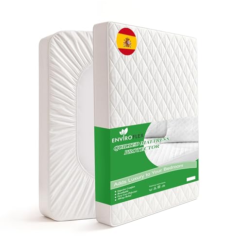 Enviroflex Protector de Colchón Impermeable, Acolchado y Transpirable, Ajustable, Cubre Colchón Antibacteriano, Hipoalergénico y Silencioso, Funda Protectora Suave y Lavable (200x200+30 CM)