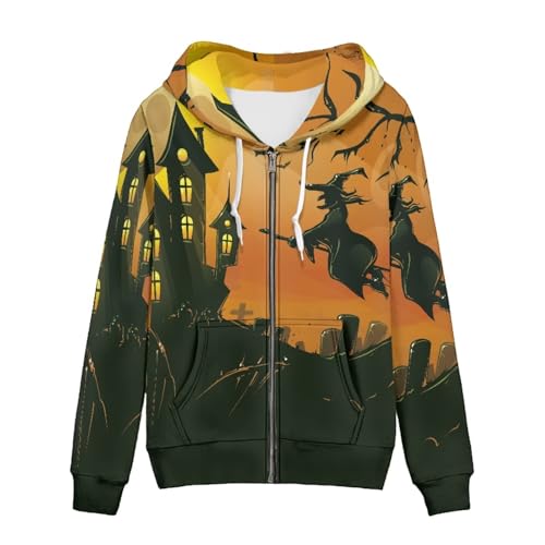 Tower Wizard Zipper Hoodies Women Loose Fit Zip Up Hoodie with Pockets Daily Lightweight Fashion Halloween Hooded Sweatshirt for Women Fall Winter Coat Oversized