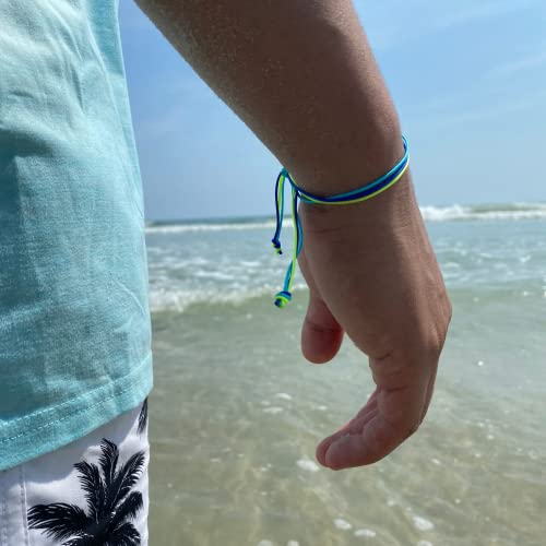 Luck Strings Cord Trio Bracelet For Men Women Unisex - Wrap Adjustable Bracelets Summer Beach Jewelry - Neon Yellow, Royal Blue, Aquamarine. #TOP4