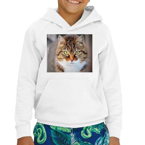 Sweat à capuche enfant chat tigre premium gros plan yeux verts pour junior - 2