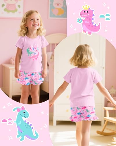 Sylfairy Girls Pajamas Summer Toddler Girl Pajamas Sets Short Sleeve Girls' Cute Sleepwear Pjs Size 3-104