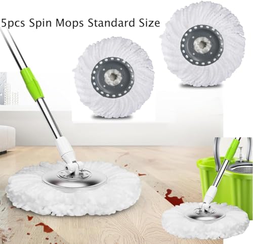 5 PCS Spin Mop Heads Replacement Refill for Old Hurricane Mr.Clean 360 Spin Magic Rotating Round Mop Microfibre Universal Spin Mop Heads Clean Mop Head Refill for Standard Mops