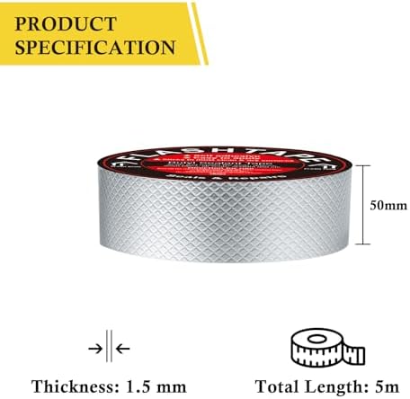 fowong Waterproof Tape, 50mm(W) x 5M(L) Butyl Tape, Waterproof Tape for Leaks and Outdoor Use, Flashing Tape for Roof Sealant, Roof Repair Tape for Repairing Roof Crack, Gutter, RV Repair