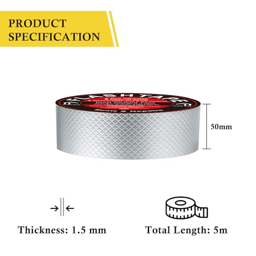 fowong Waterproof Tape, 50mm(W) x 5M(L) Butyl Tape, Waterproof Tape for Leaks and Outdoor Use, Flashing Tape for Roof Sealant, Roof Repair Tape for Repairing Roof Crack, Gutter, RV Repair