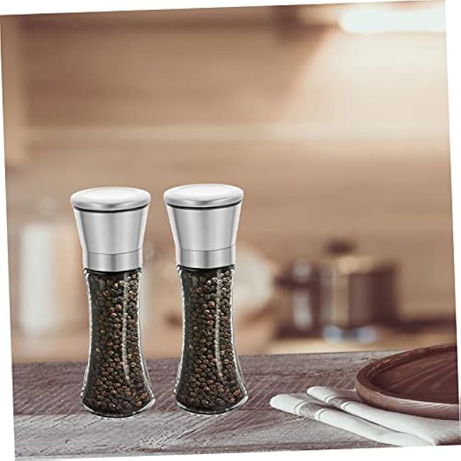 VICASKY 2pcs Stainless Steel Pepper and Salt Grinder Set Manual Adjustable Ceramic Mill for Sea Salt Black Pepper Coarse Fine Grinding Kitchen Spice Tool